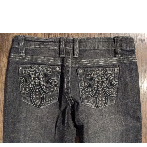 ZIPPER Brand Womens Dark Gray Wash Bootleg Jeans w/ Studs & Rhinestones - Size 5 - Picture 16 of 16